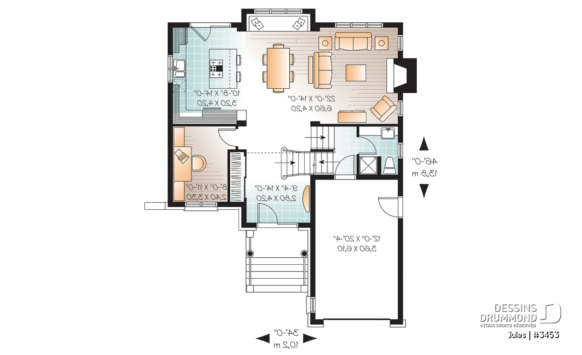 Rez-de-chaussée - Cottage pour terrain étroit, bureau, 3 chambres, garage, espace boni - Jules