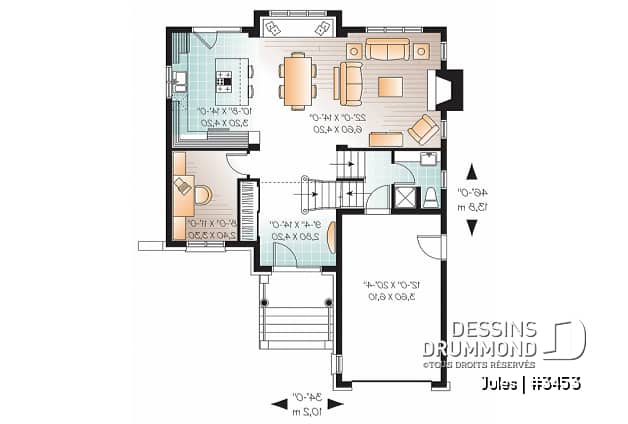 Rez-de-chaussée - Cottage pour terrain étroit, bureau, 3 chambres, garage, espace boni - Jules