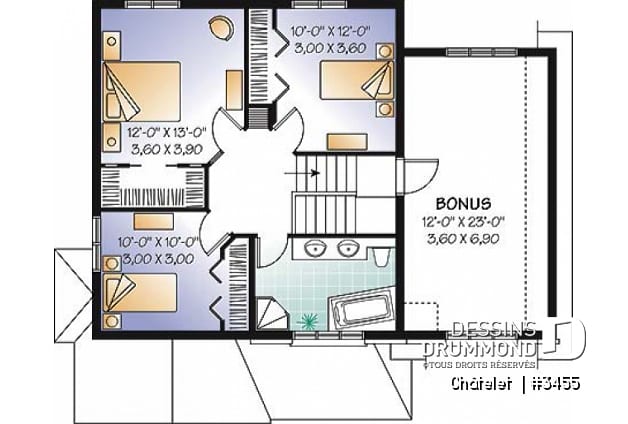 Étage - Plan de maison de style classique, 3 à 4 chambres, grande entrée, garage avec espace boni - Châtelet 