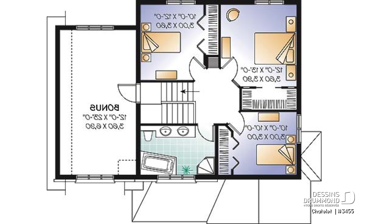 Étage - Plan de maison de style classique, 3 à 4 chambres, grande entrée, garage avec espace boni - Chatelet 