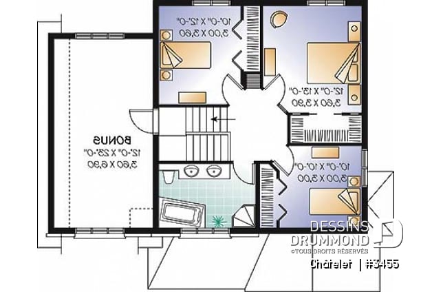 Étage - Plan de maison de style classique, 3 à 4 chambres, grande entrée, garage avec espace boni - Chatelet 
