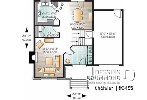 Rez-de-chaussée - Plan de maison de style classique, 3 à 4 chambres, grande entrée, garage avec espace boni - Châtelet 