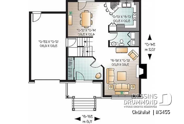 Rez-de-chaussée - Plan de maison de style classique, 3 à 4 chambres, grande entrée, garage avec espace boni - Chatelet 