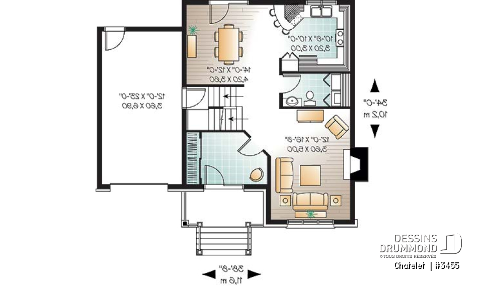 Rez-de-chaussée - Plan de maison de style classique, 3 à 4 chambres, grande entrée, garage avec espace boni - Chatelet 