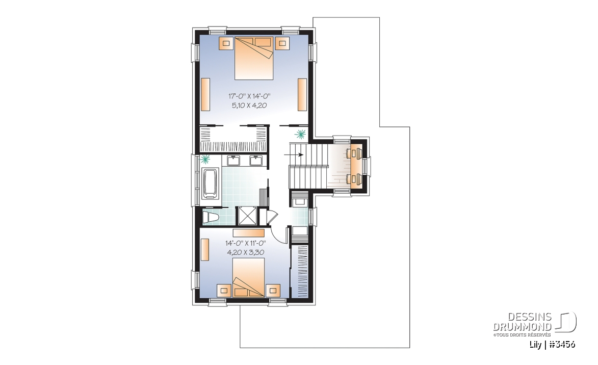 Étage - Maison de style contemporain à palier, 2 chambres, garage, grande salle de séjour avec foyer - Lily