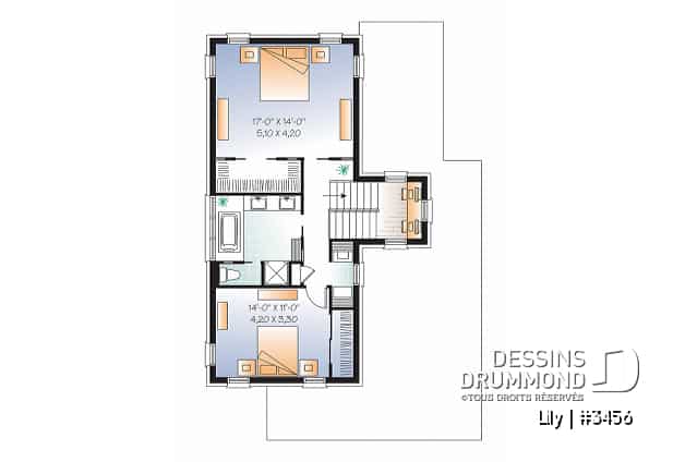 Étage - Maison de style contemporain à palier, 2 chambres, garage, grande salle de séjour avec foyer - Lily