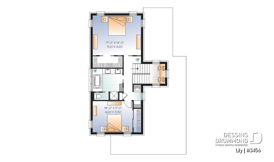 Étage - Maison de style contemporain à palier, 2 chambres, garage, grande salle de séjour avec foyer - Lily