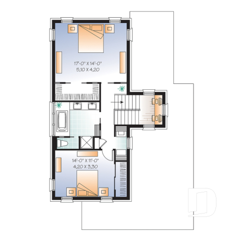 Étage - Maison de style contemporain à palier, 2 chambres, garage, grande salle de séjour avec foyer - Lily