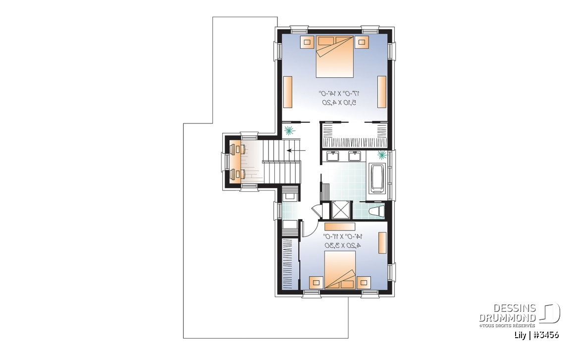 Étage - Maison de style contemporain à palier, 2 chambres, garage, grande salle de séjour avec foyer - Lily