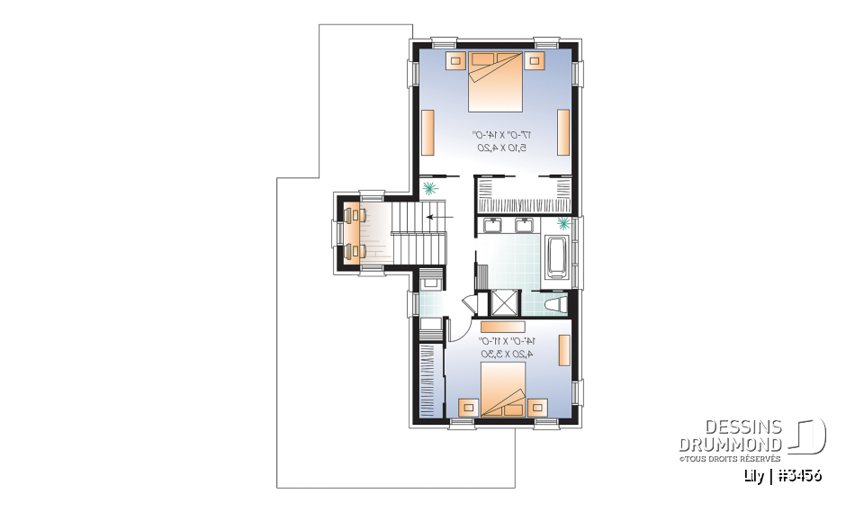 Étage - Maison de style contemporain à palier, 2 chambres, garage, grande salle de séjour avec foyer - Lily