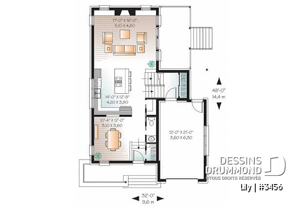 Rez-de-chaussée - Maison de style contemporain à palier, 2 chambres, garage, grande salle de séjour avec foyer - Lily