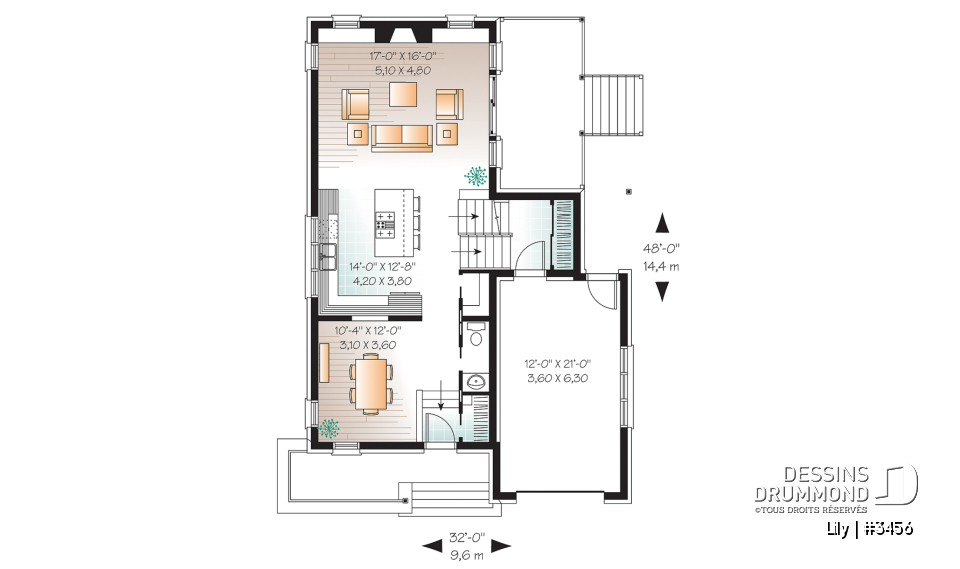 Rez-de-chaussée - Maison de style contemporain à palier, 2 chambres, garage, grande salle de séjour avec foyer - Lily