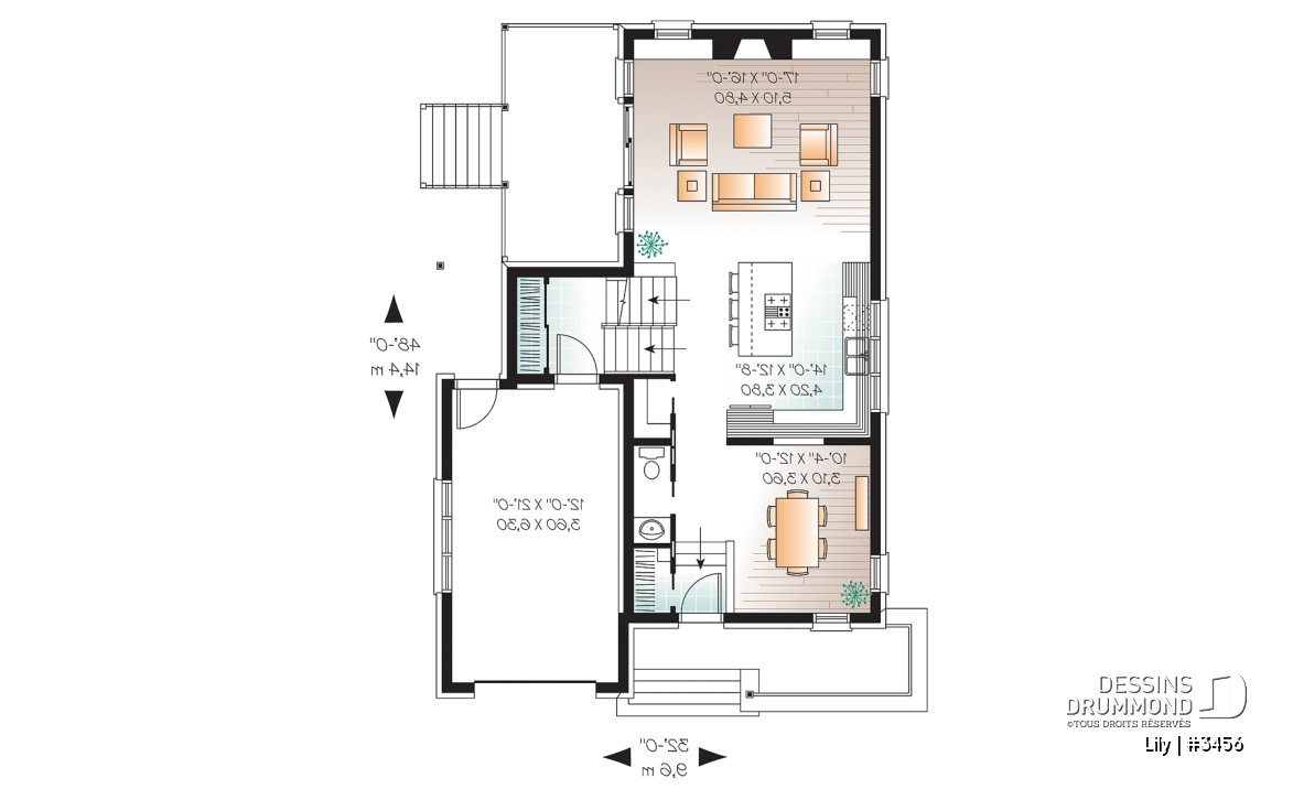 Rez-de-chaussée - Maison de style contemporain à palier, 2 chambres, garage, grande salle de séjour avec foyer - Lily