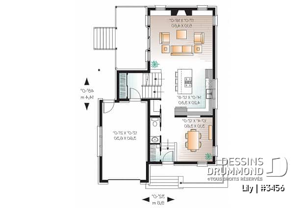 Rez-de-chaussée - Maison de style contemporain à palier, 2 chambres, garage, grande salle de séjour avec foyer - Lily