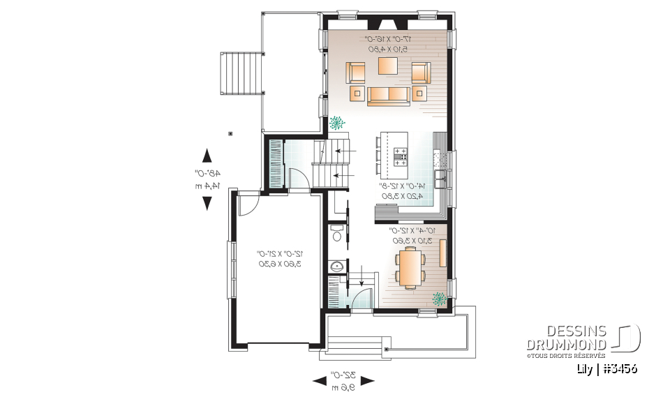 Rez-de-chaussée - Maison de style contemporain à palier, 2 chambres, garage, grande salle de séjour avec foyer - Lily
