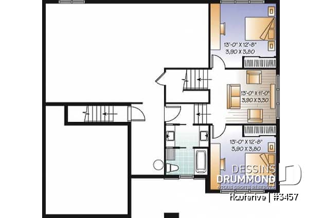 Sous-sol - Plan maison moderne 4 chambres, cuisine spacieuse, îlot central, grande salle de séjour, bureau, terrasse - Hauterive
