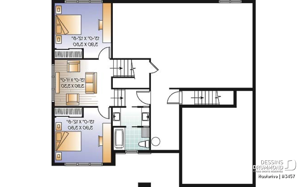 Sous-sol - Plan maison moderne 4 chambres, cuisine spacieuse, îlot central, grande salle de séjour, bureau, terrasse - Hauterive