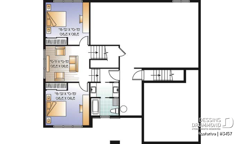 Sous-sol - Plan maison moderne 4 chambres, cuisine spacieuse, îlot central, grande salle de séjour, bureau, terrasse - Hauterive