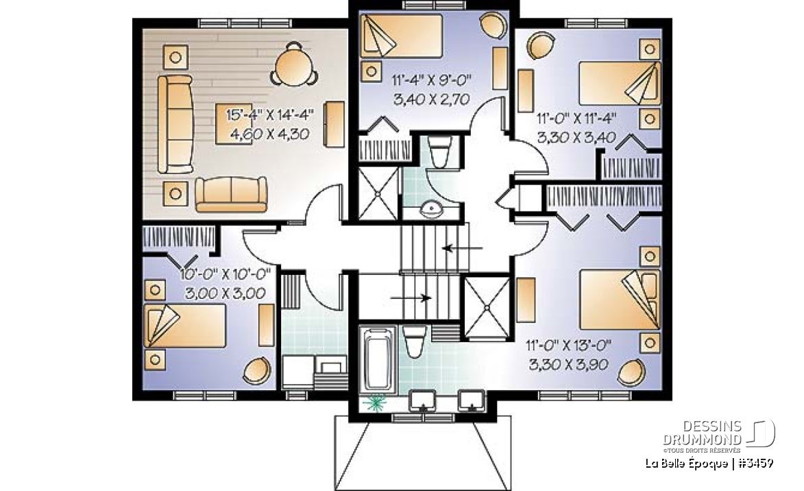 Étage - Plan de maison moderne rustique de 4 à 5 chambres, buanderie à l'étage, garage, suite des parents - La Belle Époque