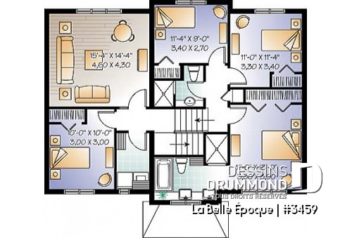 Étage - Plan de maison moderne rustique de 4 à 5 chambres, buanderie à l'étage, garage, suite des parents - La Belle Époque