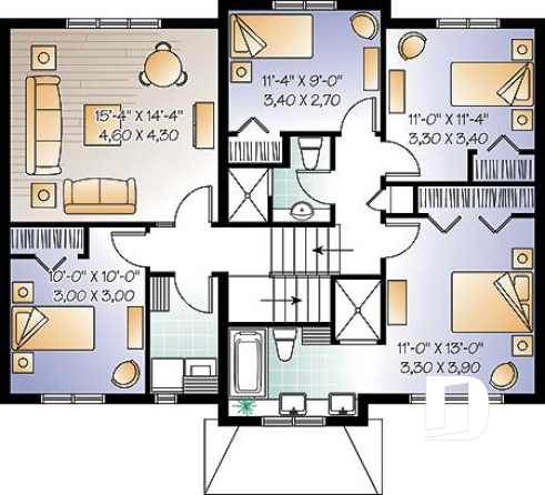 Étage - Plan de maison moderne rustique de 4 à 5 chambres, buanderie à l'étage, garage, suite des parents - La Belle Époque