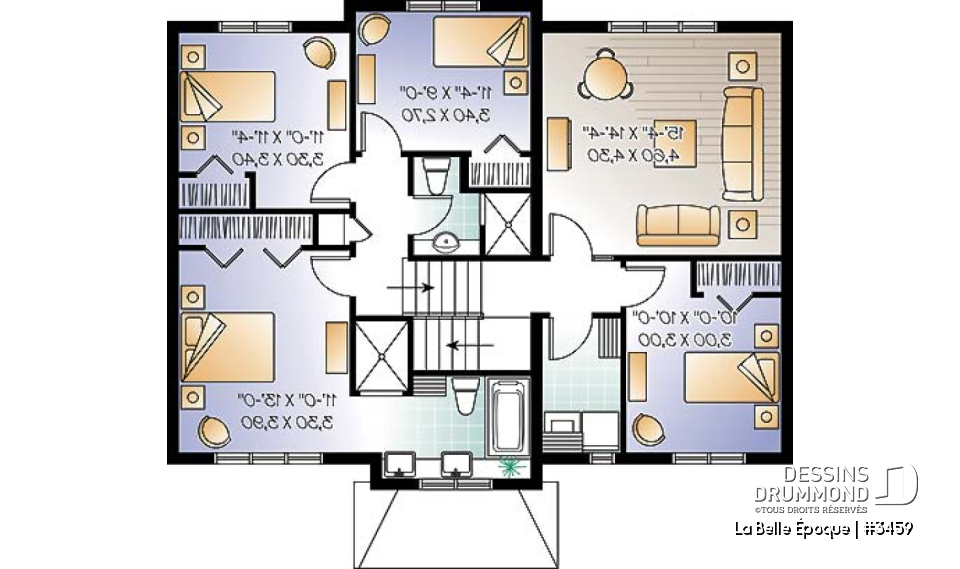 Étage - Plan de maison moderne rustique de 4 à 5 chambres, buanderie à l'étage, garage, suite des parents - La Belle Époque