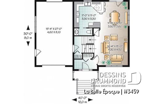 Rez-de-chaussée - Plan de maison moderne rustique de 4 à 5 chambres, buanderie à l'étage, garage, suite des parents - La Belle Époque