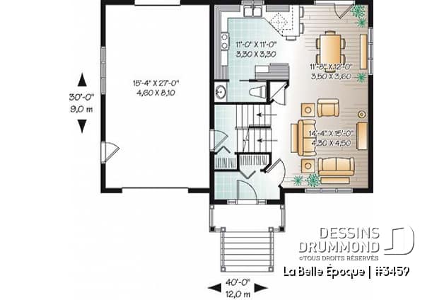 Rez-de-chaussée - Plan de maison moderne rustique de 4 à 5 chambres, buanderie à l'étage, garage, suite des parents - La Belle Époque