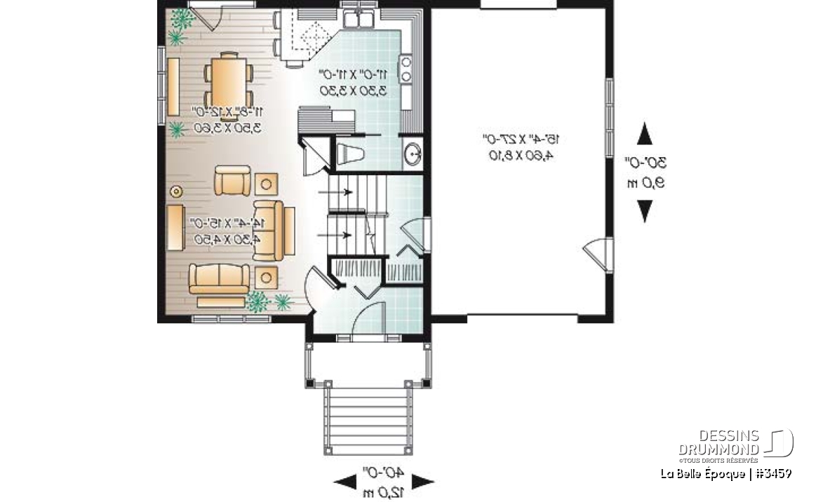 Rez-de-chaussée - Plan de maison moderne rustique de 4 à 5 chambres, buanderie à l'étage, garage, suite des parents - La Belle Époque