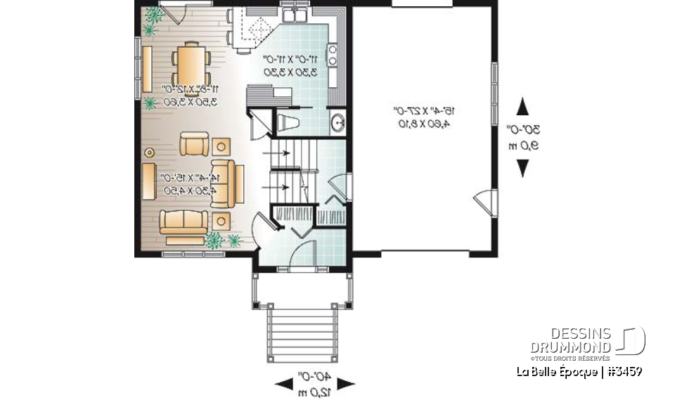 Rez-de-chaussée - Plan de maison moderne rustique de 4 à 5 chambres, buanderie à l'étage, garage, suite des parents - La Belle Époque