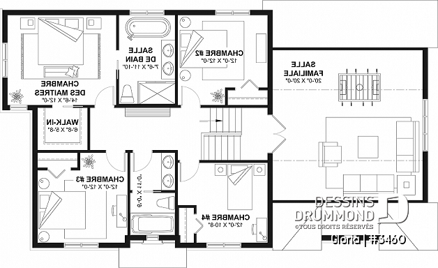 Étage - Plan de maison spacieuse, 4+ chambres, grand garage, bureau, suite des maître, sous-sol aménagé (optionnel) - Gloria