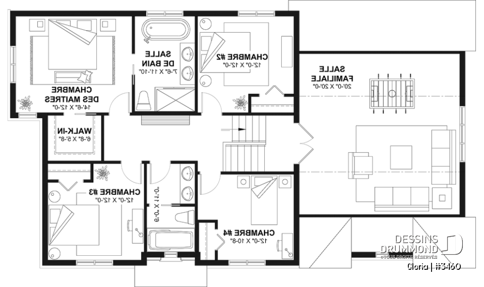 Étage - Plan de maison spacieuse, 4+ chambres, grand garage, bureau, suite des maître, sous-sol aménagé (optionnel) - Gloria