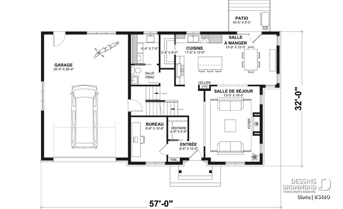 Rez-de-chaussée - Plan de maison spacieuse, 4+ chambres, grand garage, bureau, suite des maître, sous-sol aménagé (optionnel) - Gloria