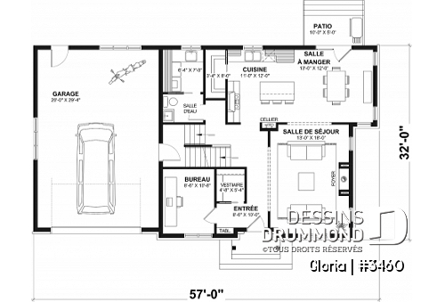 Rez-de-chaussée - Plan de maison spacieuse, 4 chambres, grand garage, bureau, buanderie, suite des maître, 2 salonss,  - Gloria