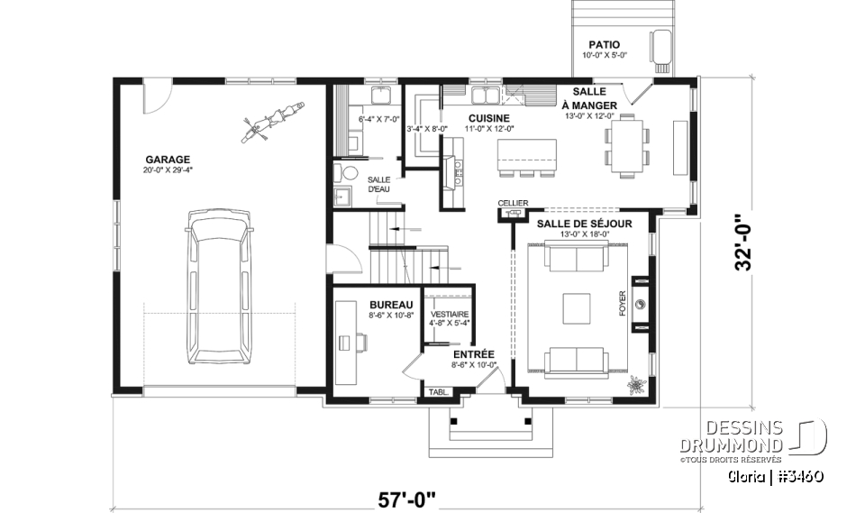 Rez-de-chaussée - Plan de maison spacieuse, 4+ chambres, grand garage, bureau, suite des maître, sous-sol aménagé (optionnel) - Gloria