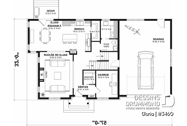 Rez-de-chaussée - Plan de maison spacieuse, 4+ chambres, grand garage, bureau, suite des maître, sous-sol aménagé (optionnel) - Gloria