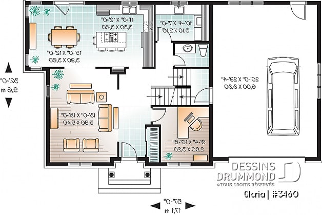 Rez-de-chaussée - Plan de maison spacieuse, 4 chambres, grand garage, bureau, buanderie, suite des maître, 2 salonss,  - Gloria