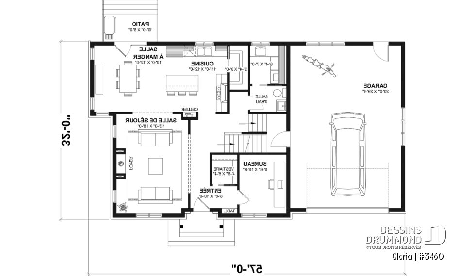Rez-de-chaussée - Plan de maison spacieuse, 4+ chambres, grand garage, bureau, suite des maître, sous-sol aménagé (optionnel) - Gloria