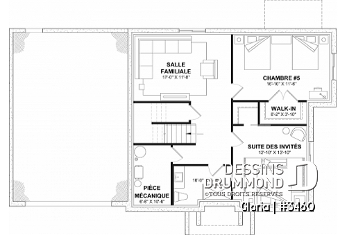 Sous-sol aménagé - Plan de maison spacieuse, 4 chambres, grand garage, bureau, buanderie, suite des maître, 2 salonss,  - Gloria