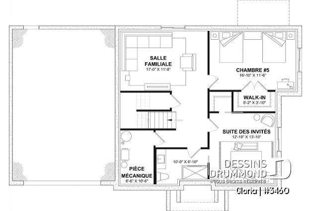 Sous-sol aménagé - Plan de maison spacieuse, 4 chambres, grand garage, bureau, buanderie, suite des maître, 2 salonss,  - Gloria