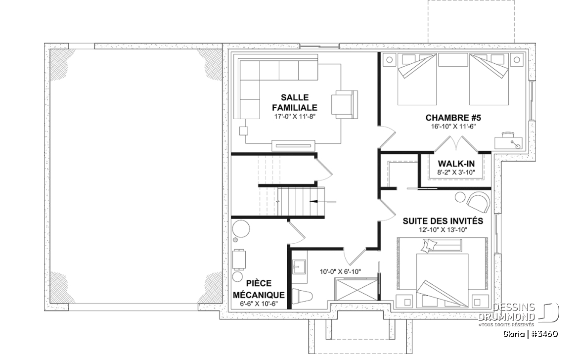 Sous-sol aménagé (Optionel $) - Plan de maison spacieuse, 4+ chambres, grand garage, bureau, suite des maître, sous-sol aménagé (optionnel) - Gloria