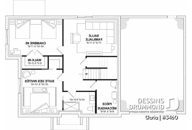 Sous-sol aménagé - Plan de maison spacieuse, 4+ chambres, grand garage, bureau, suite des maître, sous-sol aménagé (optionnel) - Gloria