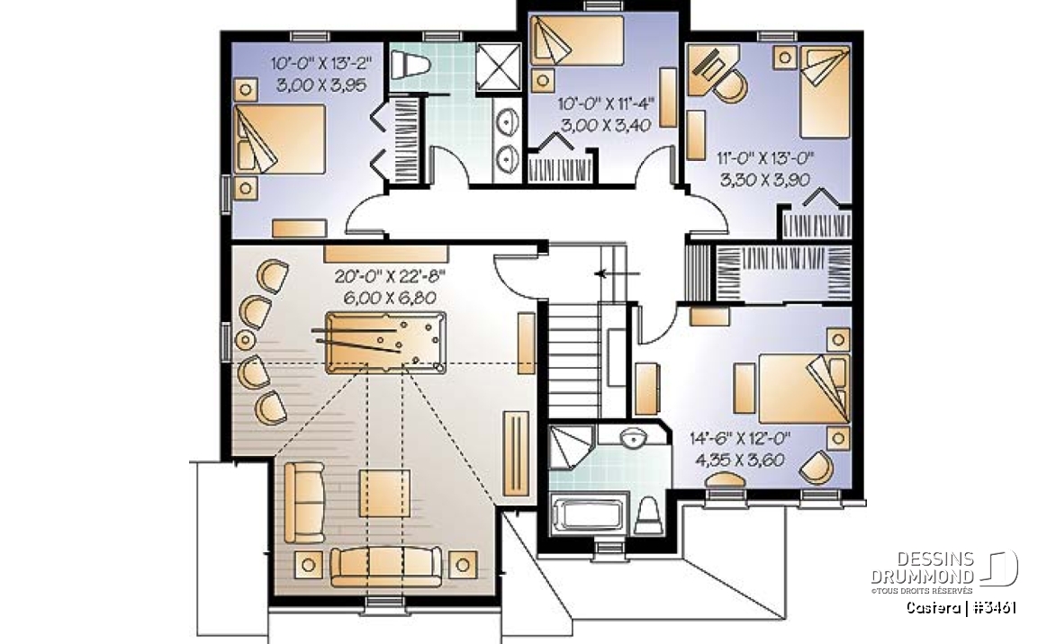 Étage - Modèle de maison 4-5 chambres, garage double, garde-manger, salle de jeux, bureau à domicile - Castera