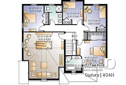Étage - Plan de maison 4-5 chambres, garage double, garde-manger, salle de jeux, bureau à domicile - Castera