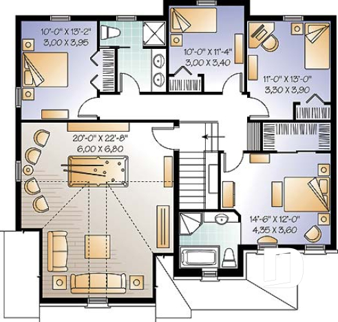 Étage - Modèle de maison 4-5 chambres, garage double, garde-manger, salle de jeux, bureau à domicile - Castera