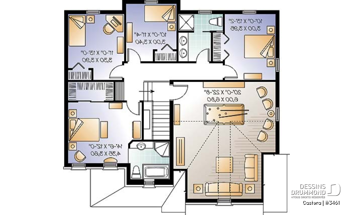 Étage - Modèle de maison 4-5 chambres, garage double, garde-manger, salle de jeux, bureau à domicile - Castera