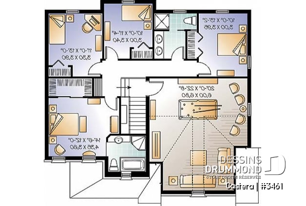 Étage - Plan de maison 4-5 chambres, garage double, garde-manger, salle de jeux, bureau à domicile - Castera
