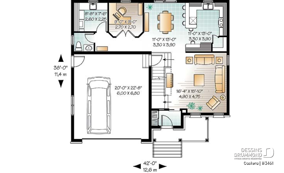 Rez-de-chaussée - Modèle de maison 4-5 chambres, garage double, garde-manger, salle de jeux, bureau à domicile - Castera
