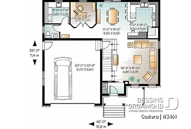 Rez-de-chaussée - Plan de maison 4-5 chambres, garage double, garde-manger, salle de jeux, bureau à domicile - Castera