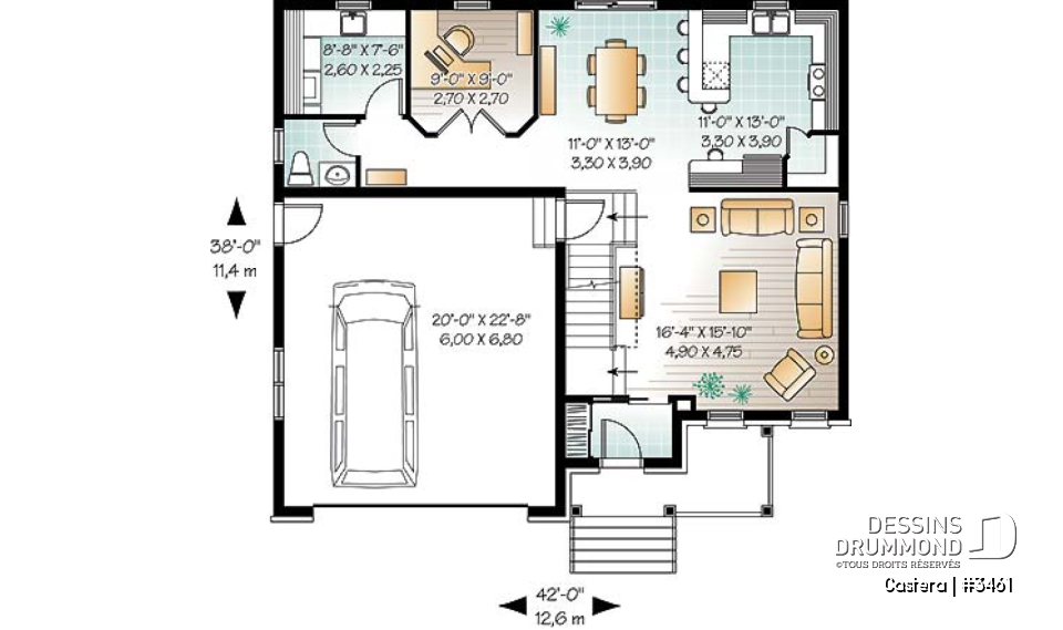 Rez-de-chaussée - Modèle de maison 4-5 chambres, garage double, garde-manger, salle de jeux, bureau à domicile - Castera